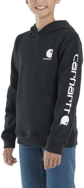 Carhartt Boys Long-Sleeve Hooded Graphic Sweatshirt | Caviar Black, Youth Large (14/16)