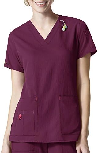 Carhartt Cross-Flex Women's V-Neck Scrub Top, Lightweight Wine