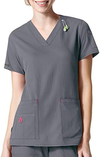 Carhartt Cross-Flex Women's V-Neck Scrub Top, Lightweight Pewter